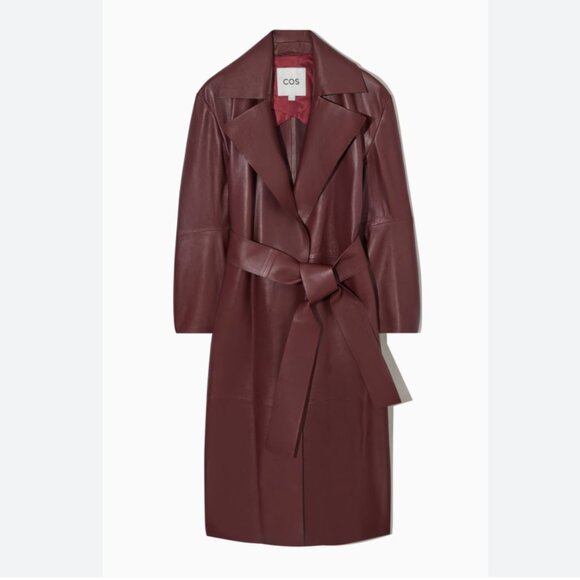 COS - Oversized leather trench coat burgundy - Picture 1 of 16